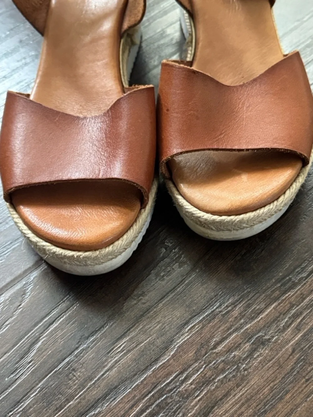 Bertuchi Women's Tan Leather Espadrille Platform Sandals with Ankle Strap